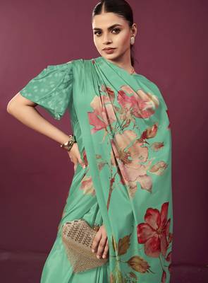 abstract printed crepe art silk saree with printed blouse 3