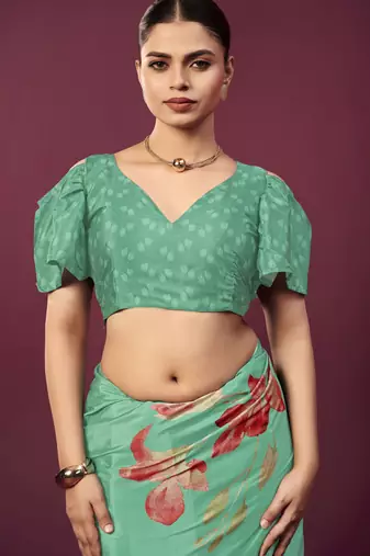 abstract printed crepe art silk saree with printed blouse