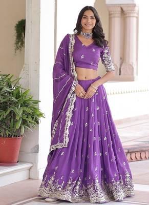 Purple Vichitra silk blend Sequins Zari Multi Embroidered Lehenga Choli With Dupatta 5