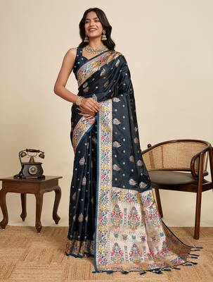 black black wevon meenakari sophisticated ceremonial saree 1