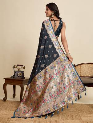 black black wevon meenakari sophisticated ceremonial saree 2