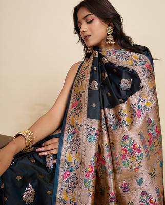 black black wevon meenakari sophisticated ceremonial saree 3