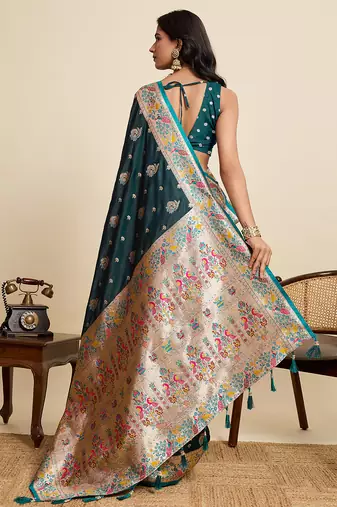 green green wevon meenakari sophisticated ceremonial saree