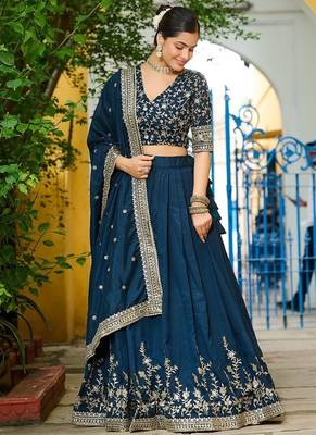 Blue Vichitra silk blend Sequins Embroidered Lehenga Choli With Dupatta 5