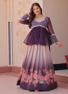 Purple Cosmos Flower Printed Lehenga Top 5