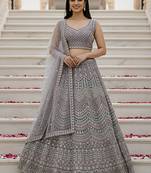 Catching Heather Handwork Crystal Pipe, Handwork Beads, Sequins and Dori Embroidered Net Bridal Lehenga Choli