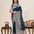teal color satin silk blend fabric wevon jari designer ethnic partywear saree