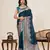 teal color satin silk blend fabric wevon jari ethnic partywear saree