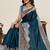 teal color satin silk blend fabric wevon jari designer ethnic partywear saree