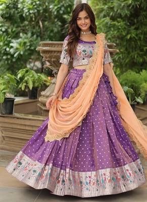 Purple silk blend Jacquard Meena Weaving Work Lehenga Choli With Dupatta 5