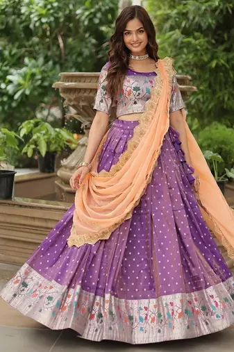 Purple Color silk blend Jacquard Meena Weaving Work Lehenga Choli With Dupatta