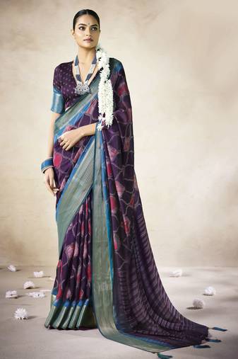 purple color beautiful girlie woven designer saree