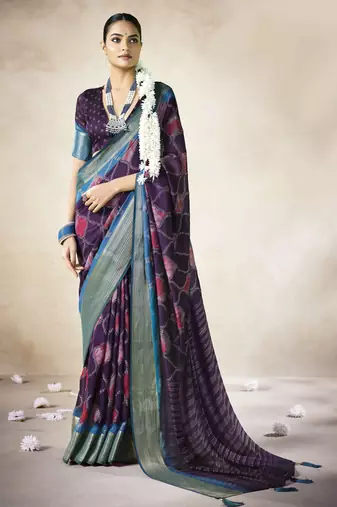 purple color beautiful girlie woven designer saree