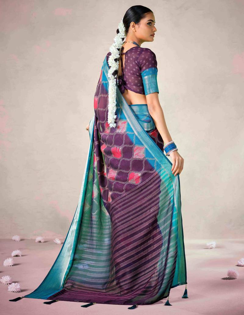 purple color beautiful girlie woven designer saree