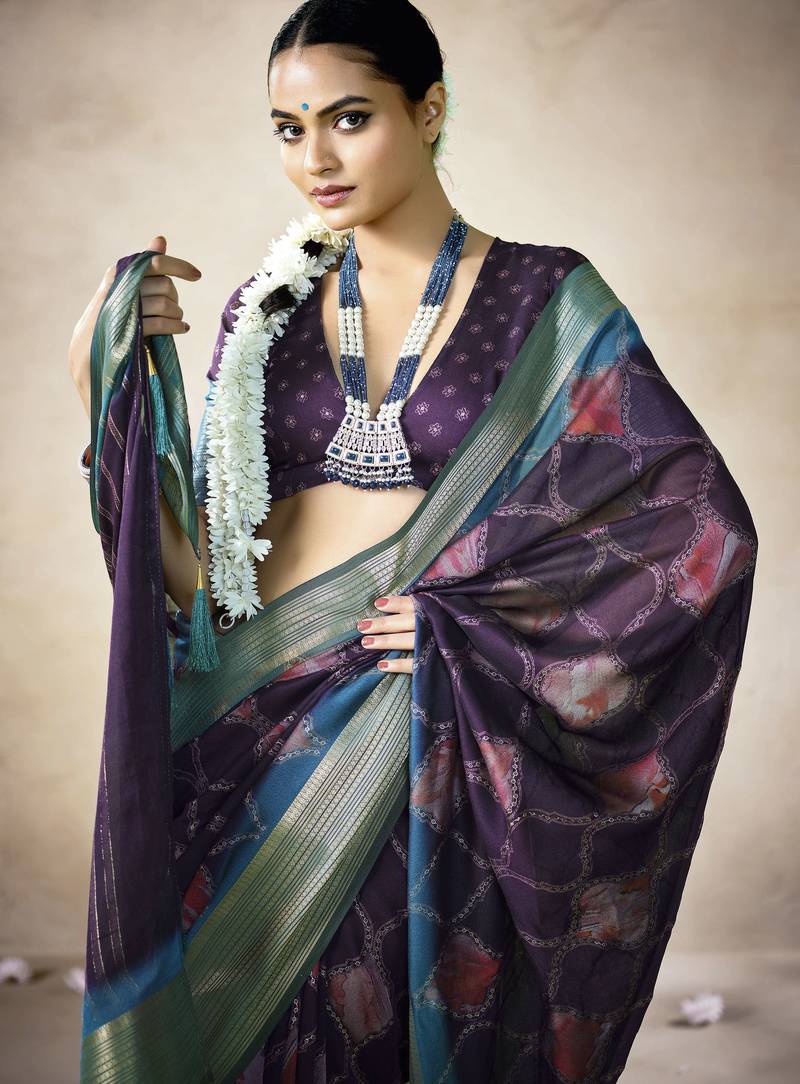 purple color beautiful girlie woven designer saree