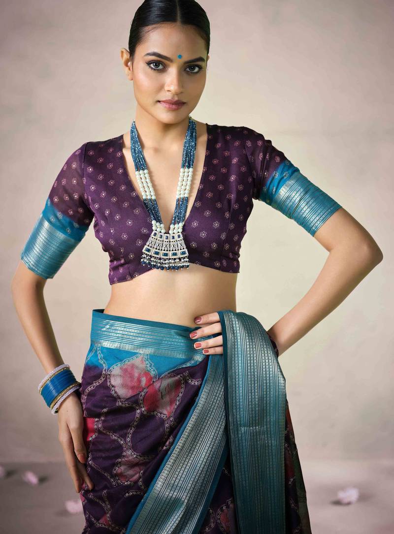 purple color beautiful girlie woven designer saree