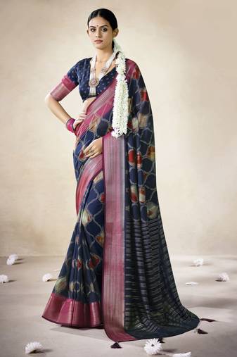 navy blue color beautiful girlie woven designer saree