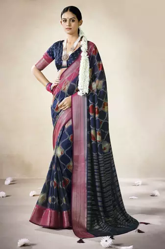 navy blue color beautiful girlie woven designer saree
