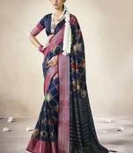navy blue color beautiful girlie woven saree