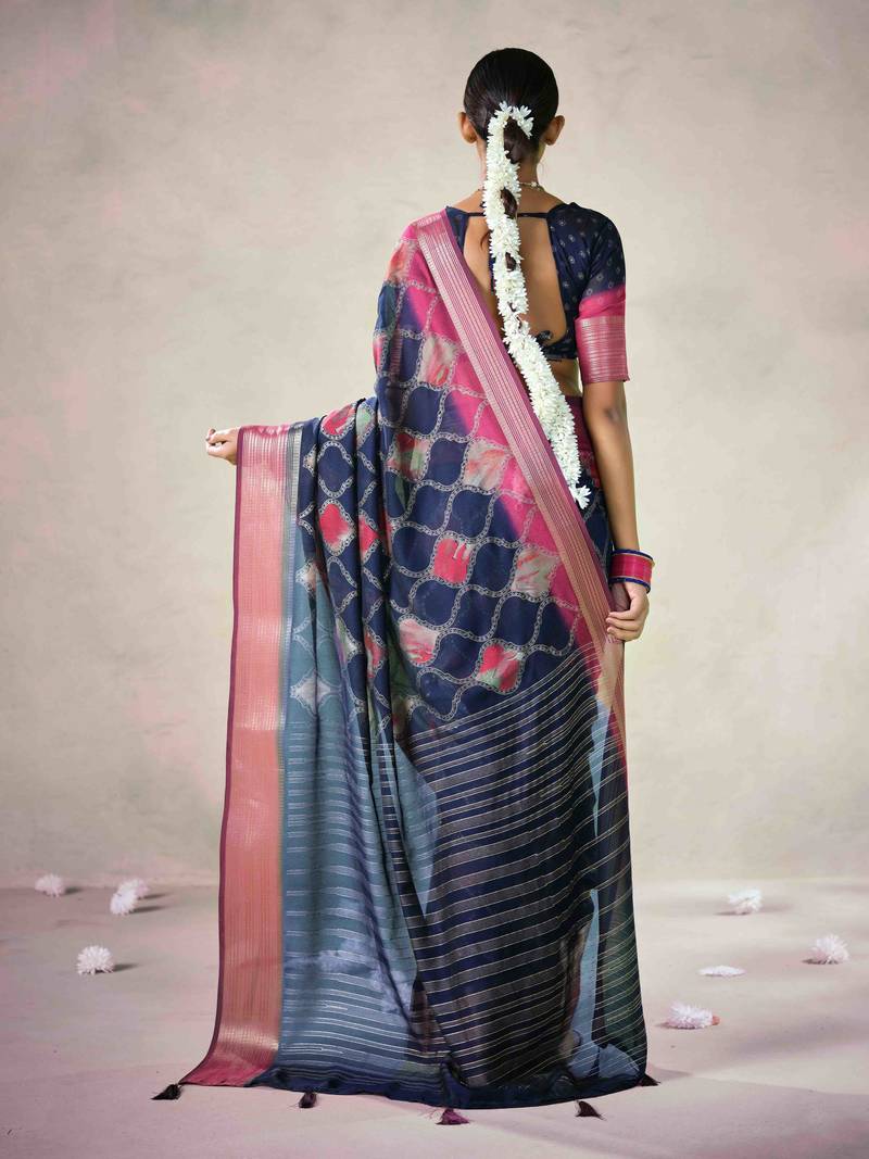 navy blue color beautiful girlie woven designer saree