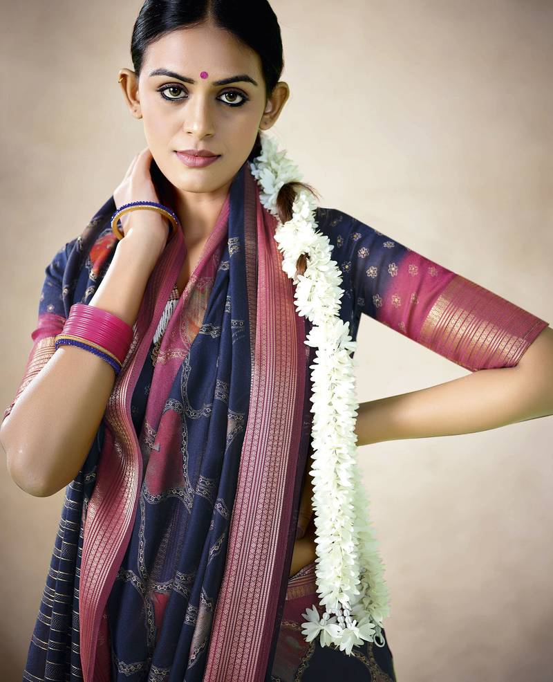 navy blue color beautiful girlie woven designer saree