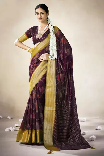 wine color beautiful girlie woven designer saree
