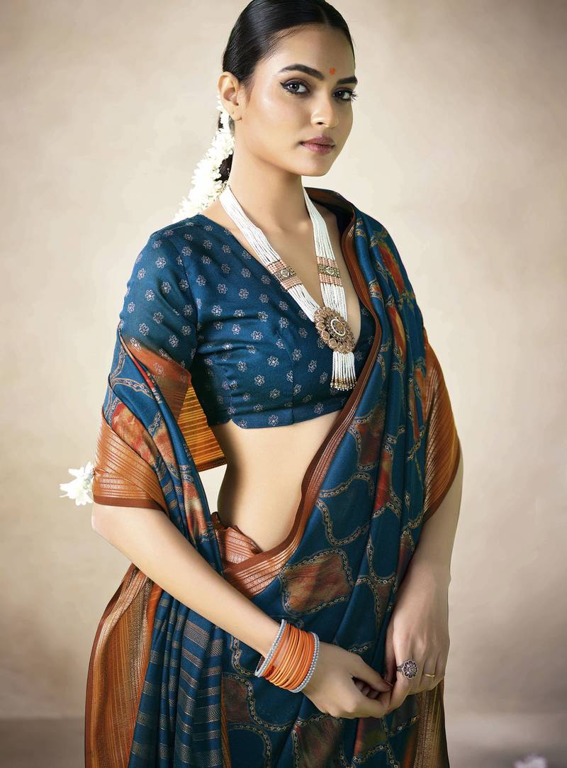 teal color beautiful girlie woven designer saree