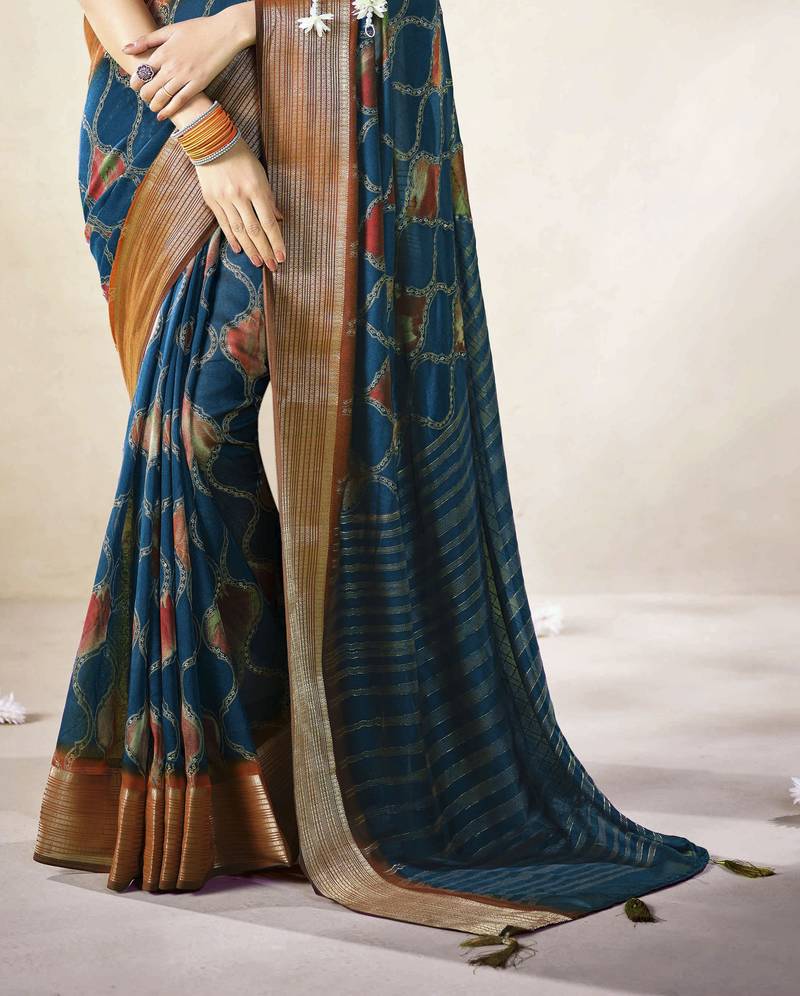 teal color beautiful girlie woven designer saree