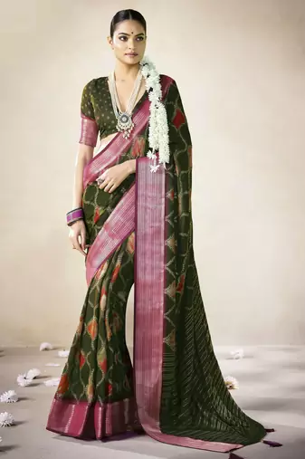 green color beautiful girlie woven designer saree
