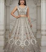 Glamorous White Zari Zal, Multi thread, Dori, Metalic Sequins, Diamond work Orgenza wedding lehengas for women