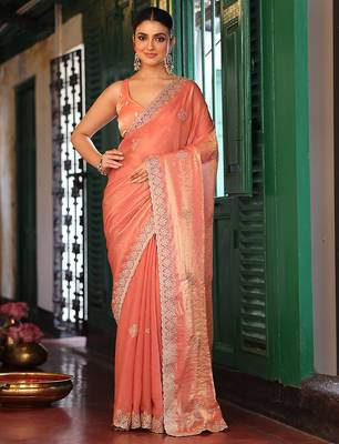 orange tissue saree ceremonial looks 1
