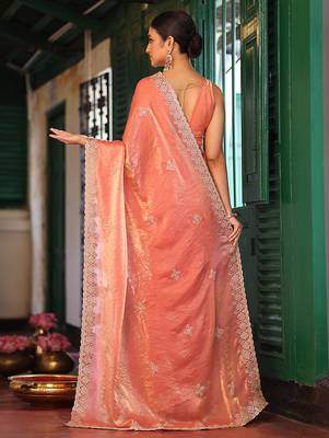 orange tissue saree ceremonial looks 2