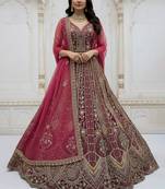 Graceful Pink sequins and Zari Zal, Multi thread and Dori work, Metalic Sequins, Diamond work Orgenza lehenga choli