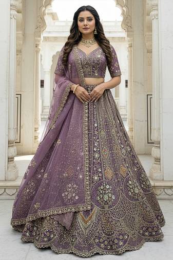 Charming Onion Zari Zal, Multi thread, Dori, Metalic Sequins, Diamond work Orgenza wedding wear lehenga choli