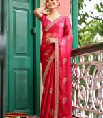 red color designer chiffon fabric saree for ceremonial looks