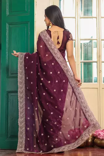wine chiffon saree ceremonial looks