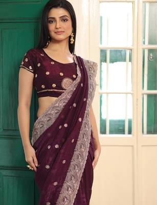wine chiffon saree ceremonial looks 3