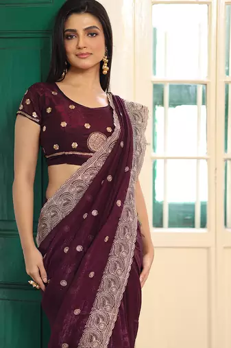 wine chiffon saree ceremonial looks