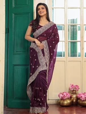wine chiffon saree ceremonial looks 4