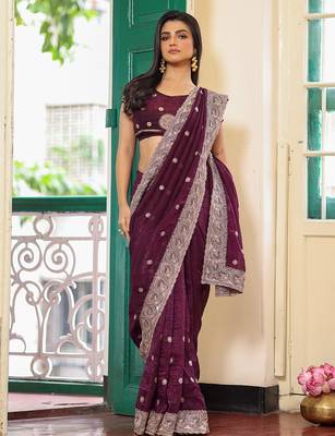 wine chiffon saree ceremonial looks 5