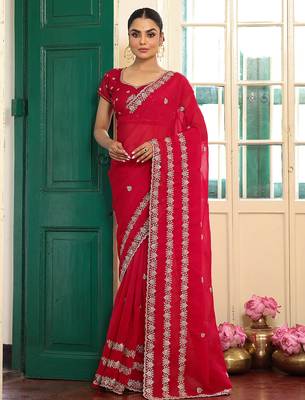 red satin saree ceremonial looks 1