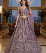 Delightfully Purple Dori, Zari, Sequence, and Thread Embrodered, with Zircon diamond Bridal Net Wedding Lehenga Choli