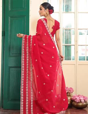 red satin saree ceremonial looks 2