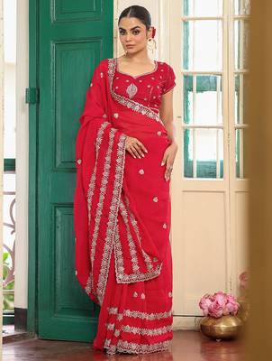 red satin saree ceremonial looks 4