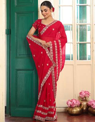 red satin saree ceremonial looks 5