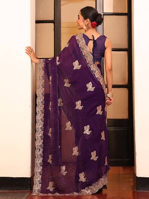 voilet satin saree ceremonial looks 2