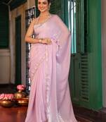 lavender color designer tissue fabric saree for ceremonial looks