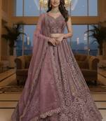 Appealing Pyazi Dori Embrodered, Zari And Thread work, Sequence and Zircon diamond Bridal Net designer lehenga choli