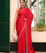 red color designer tissue fabric saree for ceremonial looks