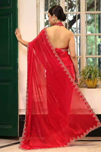 red tissue saree ceremonial looks